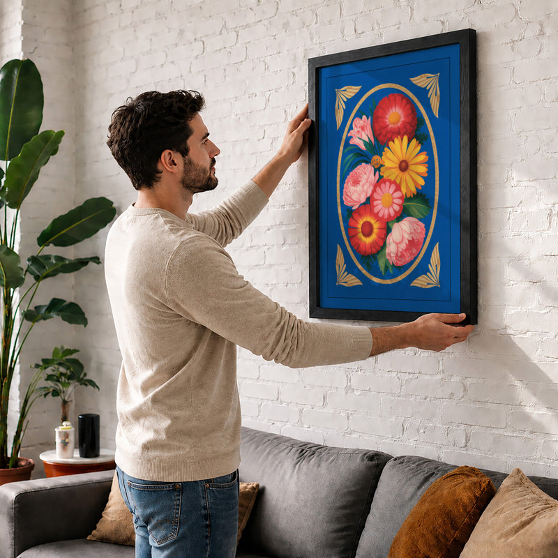 Framed Floral Arrangement Botanical - Print, A1 - 84.1 x 59.4 cm, Black