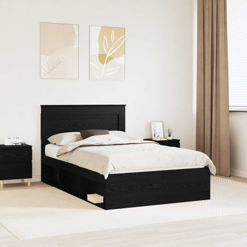 Solid Wood Bed, Black, Double (4'6)