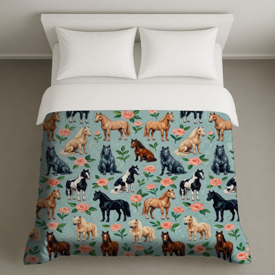 Housses de couette Chevaux avec roses roses