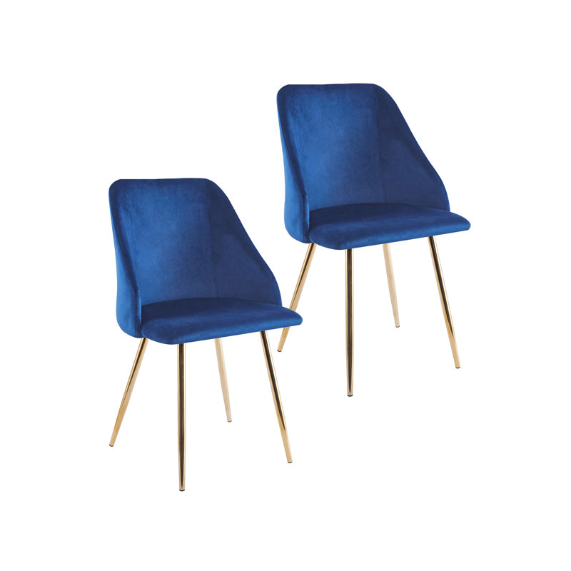 Amaia Velvet Upholstered Dining Chair with Gold Accent Legs, Blue