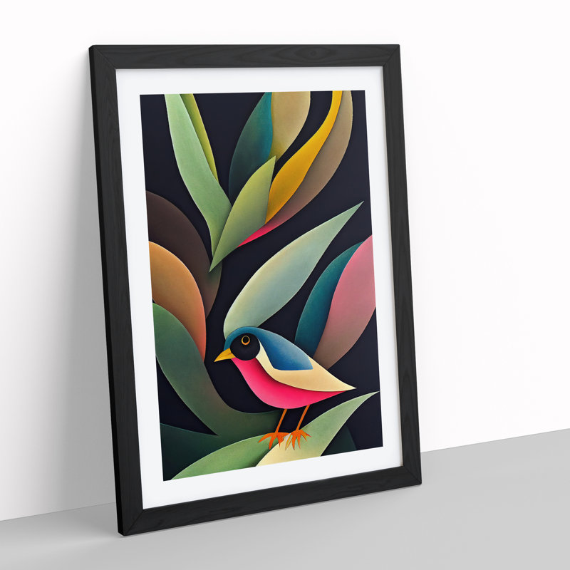 Curious Bird - Single Picture Frame Painting, 34cm H x 25cm W x 2cm D, Black Framed