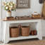 Console 63 po avec tablette de rangement, canapé d'entrée bicolore grain de bois
