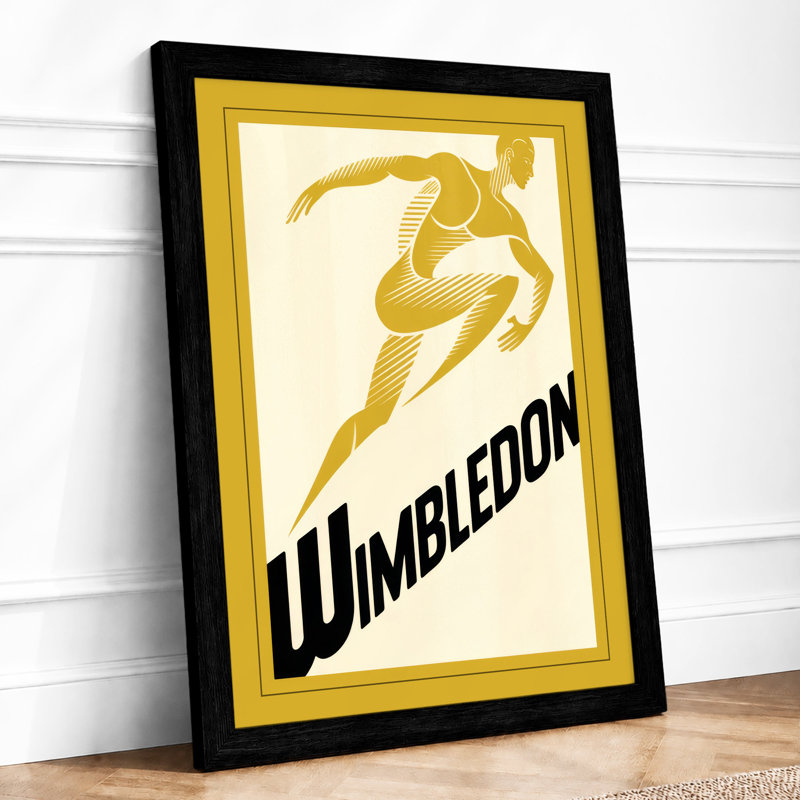 Wimbledon Serve Art Deco - Framed Print, A4 - 29.7 x 21.0 cm, Black