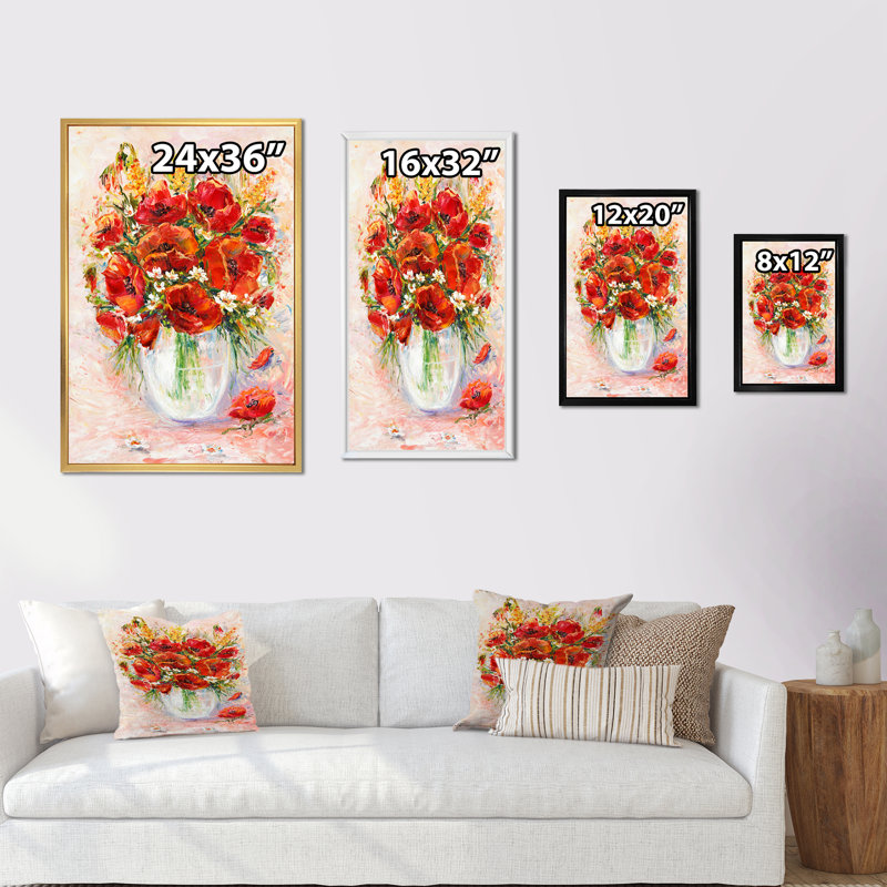 Red Spring Floral, peinture - sur, H 20 po x l 12 po x P 1 po, Cadre flottant doré