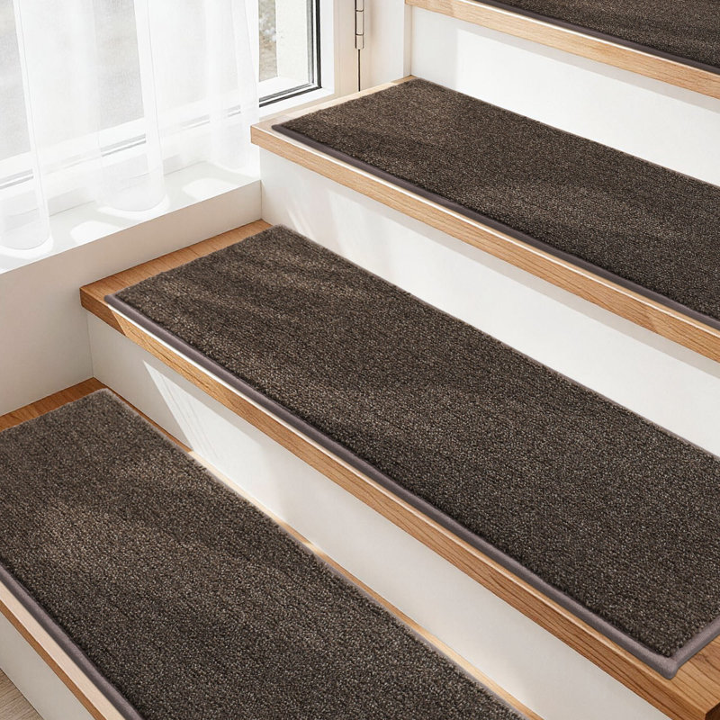 Tapis d'escalier intérieur antidérapant lavable (ensemble de 15), Brown, 15