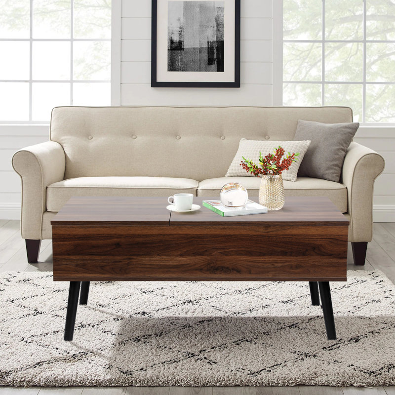 Desari Lift Top Coffee Table with Storage, Walnut Brown Top/Black Base
