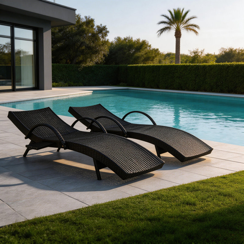 Chaise longue d'extérieur en osier, Noir