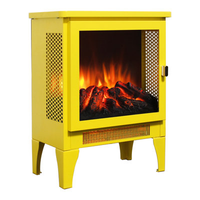 Poêle électrique autoportant jaune citron de 18 pouces, effet de flamme 3D, puissance de sortie de 1400 W / 700 W, 5000 par heure, 400 pieds carrés Pi. Chauffage, protection contre la surchauffe et les fusibles, vue panoramique, amovible