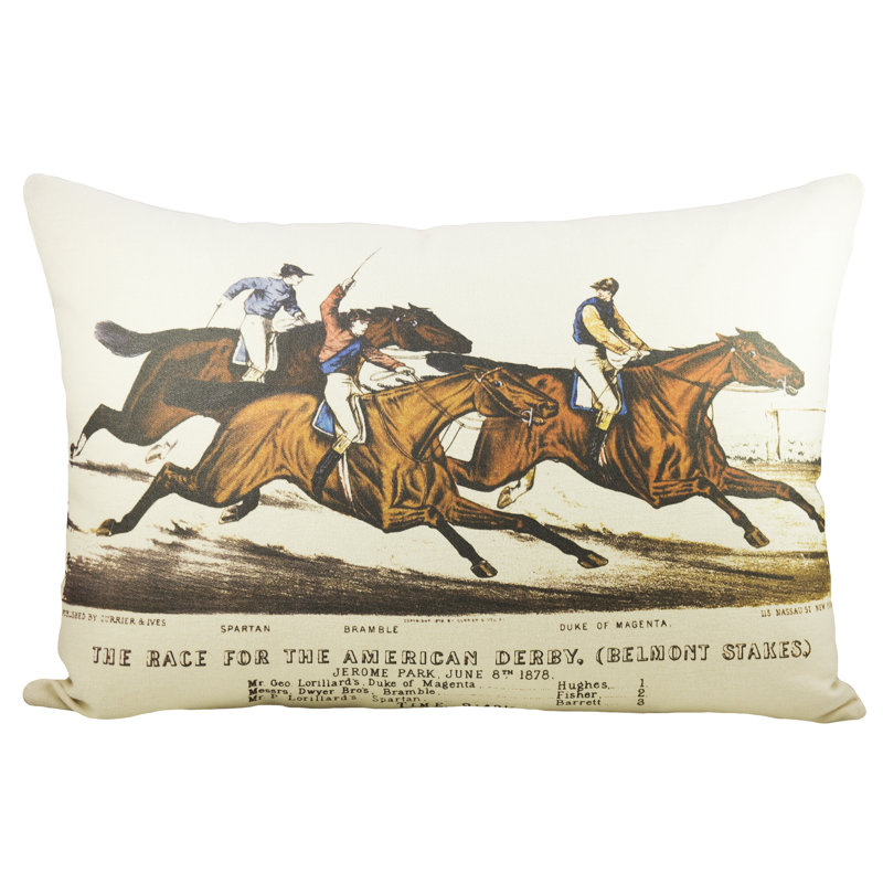 Horse Race Cotton Lumbar Pillow