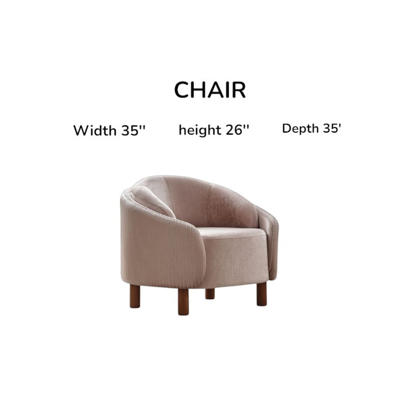 Chaise d'appoint courbée Denes avec accoudoirs côtelés et pieds en bois massif, Crème