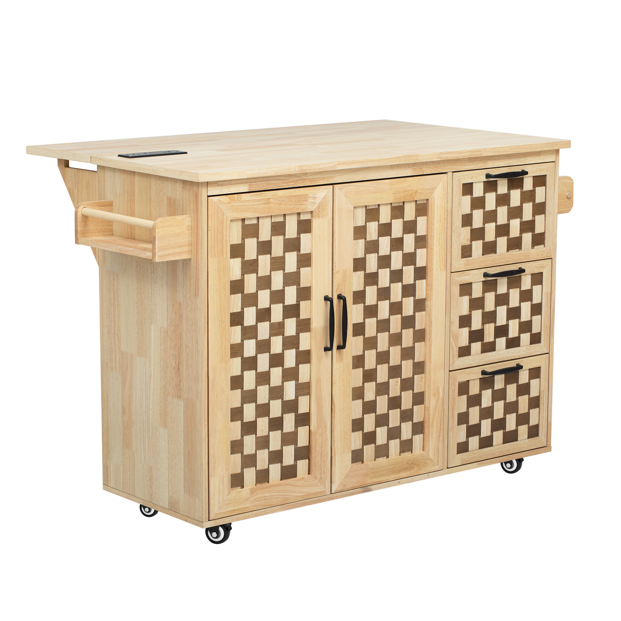 Gracie Oaks Modern Kitchen Island With Checkerboard Design, Rolling ...
