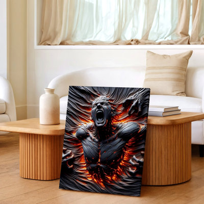 Reproduction d'art sur toile Horror figure émergent des flammes, œuvre d'art gothique foncé foncé pour salle de jeux, studio, bureau, chambre à coucher et décor de galerie alternative, décor de maison moderne
