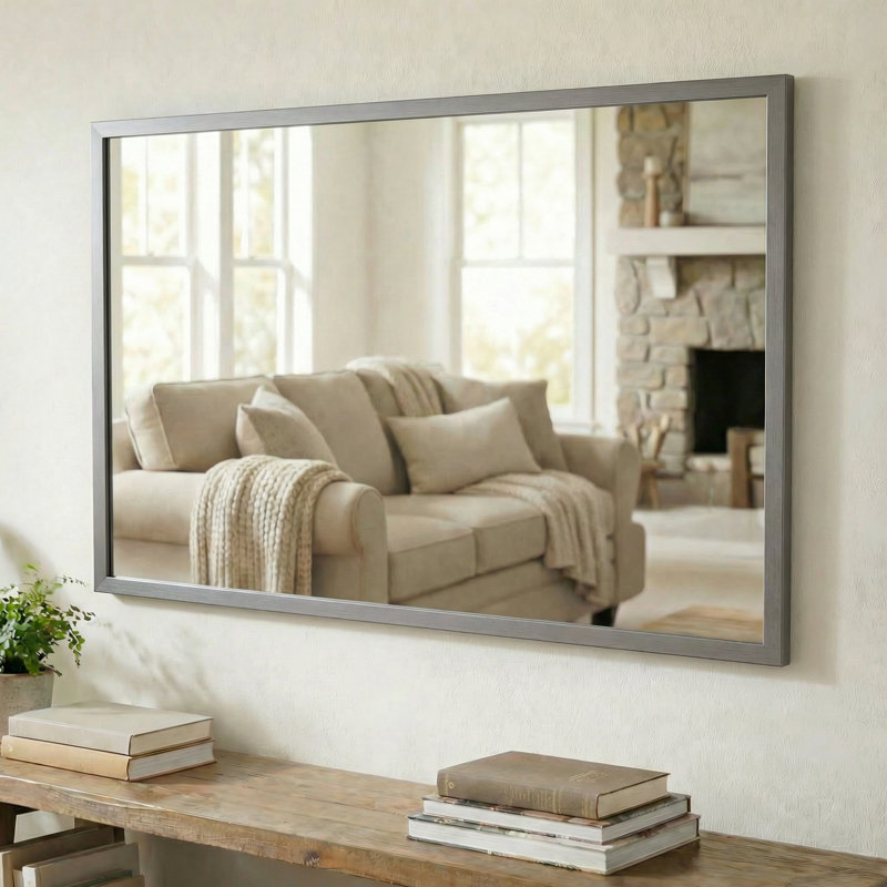 Wood Framed Mirror with Safety Backing Ideal for Bathroom / Vanity Mirror Ellis Collection, 24" x 28", Stainless Steel