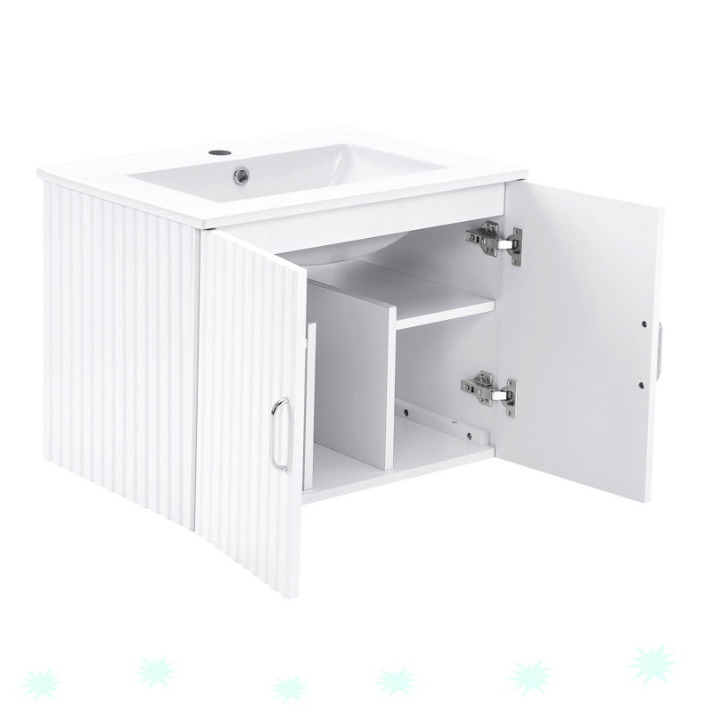 Floating Wall Mounted Bathroom Vanity with Sink and Drawer Storage