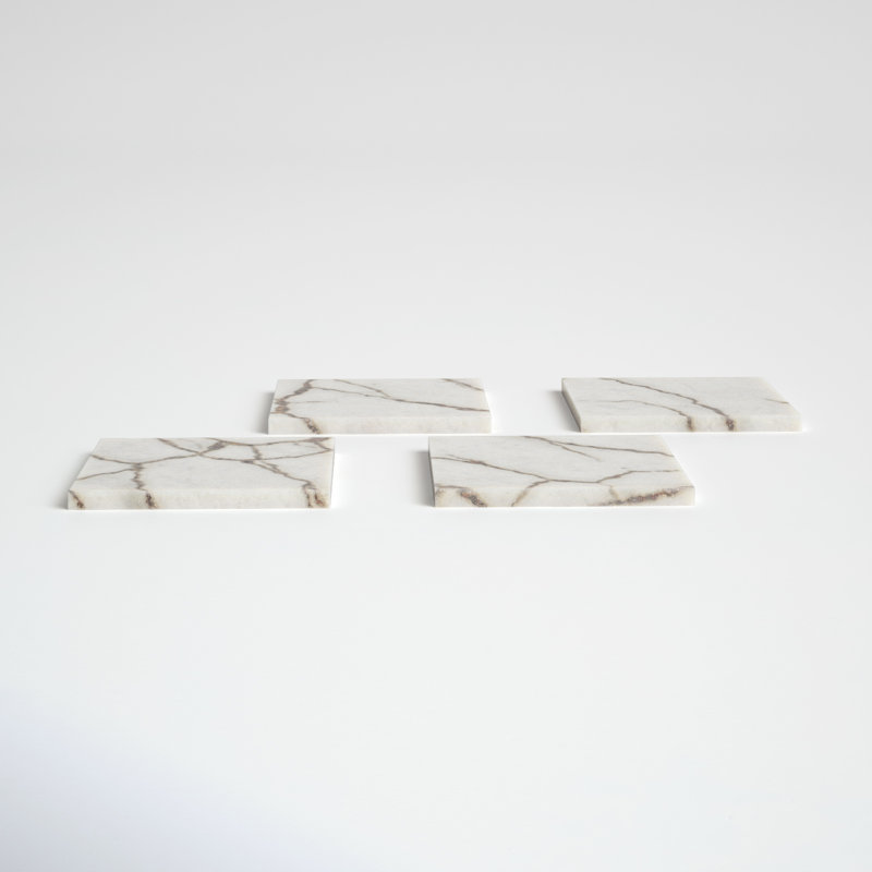 Square White and Brown Ceramic Coaster Set