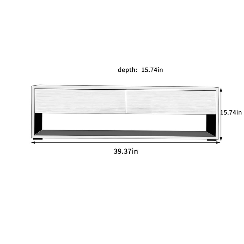 Meuble télé en noyer massif avec coins arrondis, H 15,74 po x L 39,37 po x l 15,74 po