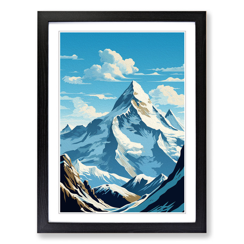 Mount Everest Art Deco No.3 - Single Picture Frame Print on Wood, Black, 64cm H x 46cm W x 2cm D