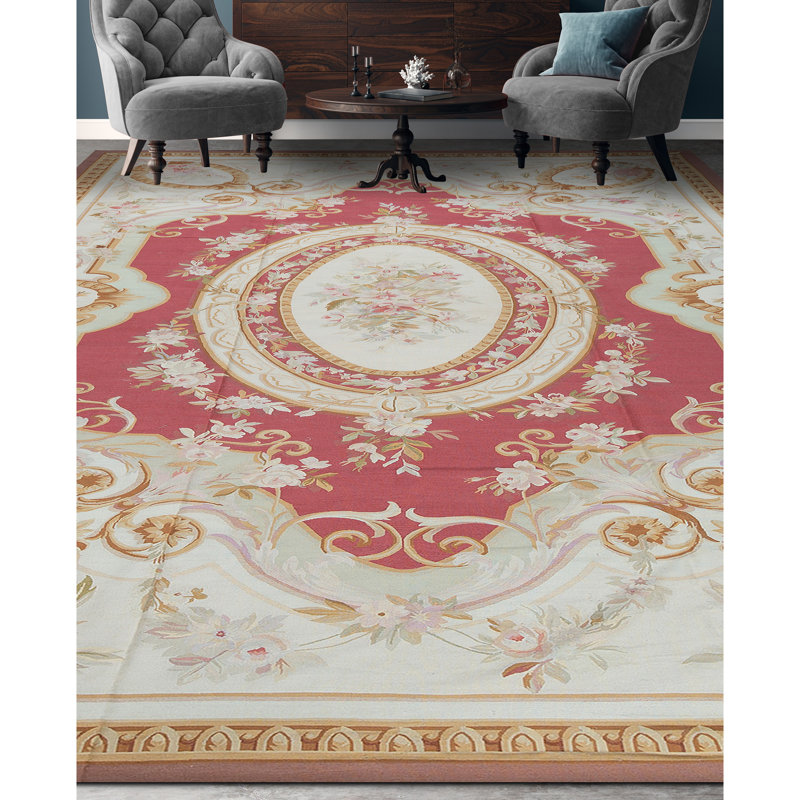 Hand-Knotted High-Quality Red and Beige Area Rug