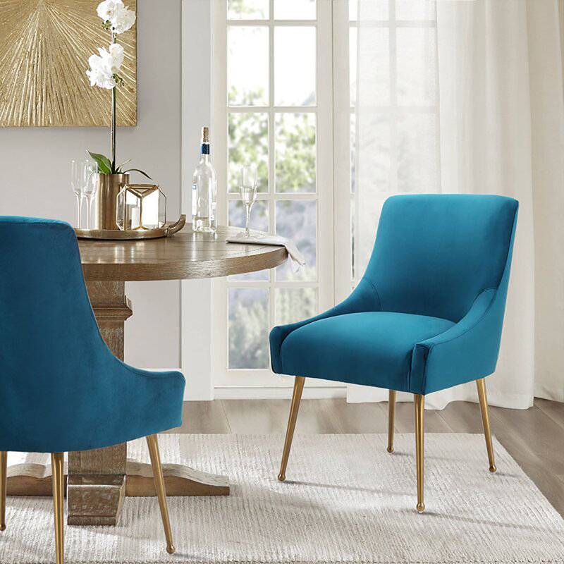 Johileny Velvet Side Chair, Light Blue
