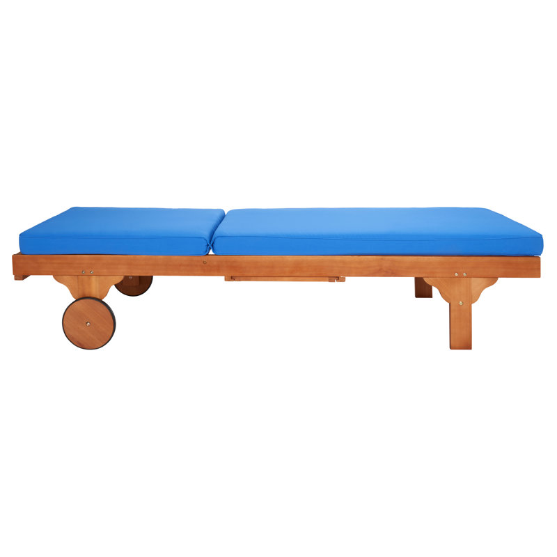 Alvah Outdoor Adjustable Garden Lounger with Cushion, Royal Blue, Natural