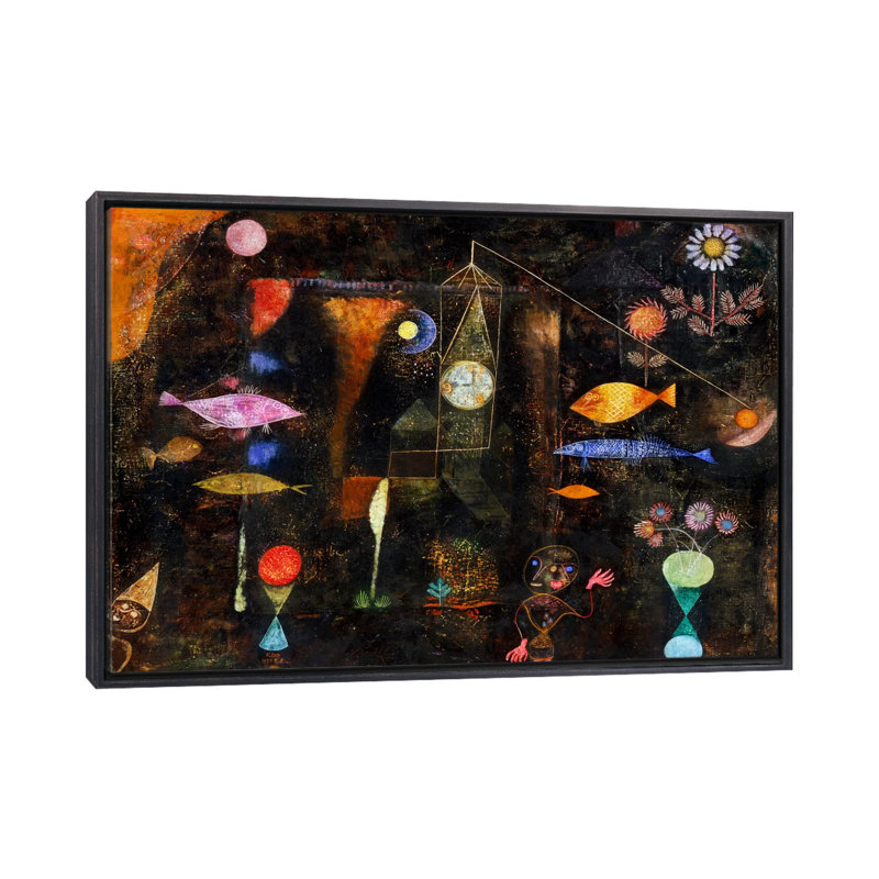 «Fish Magic, 1925» par Paul Klee - reproduction d'art, H 18 po x l 26 po x P 1,5 po, Toile avec cadre noir patiné