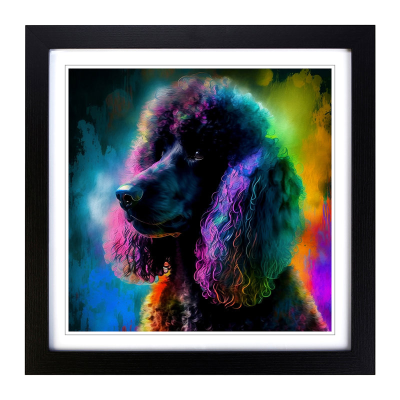 Poodle Dog Abstract Expressionism No.1 - Single Picture Frame Print on Wood, Black
