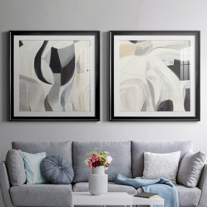 La recherche - ensemble de 2 reproductions d'art sur toile, Cadre noir, Blanc, H 30,5 po x l 61 po x P 1,5 po