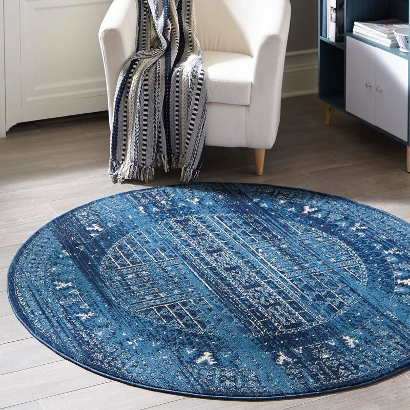 Tapis oriental bleu Angeliya, Ovale 7 pi 11 po x 10 pi