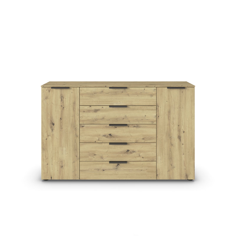 Flipp 5 Drawer 160Cm W Combo Dresser, Artisan Oak/Graphite
