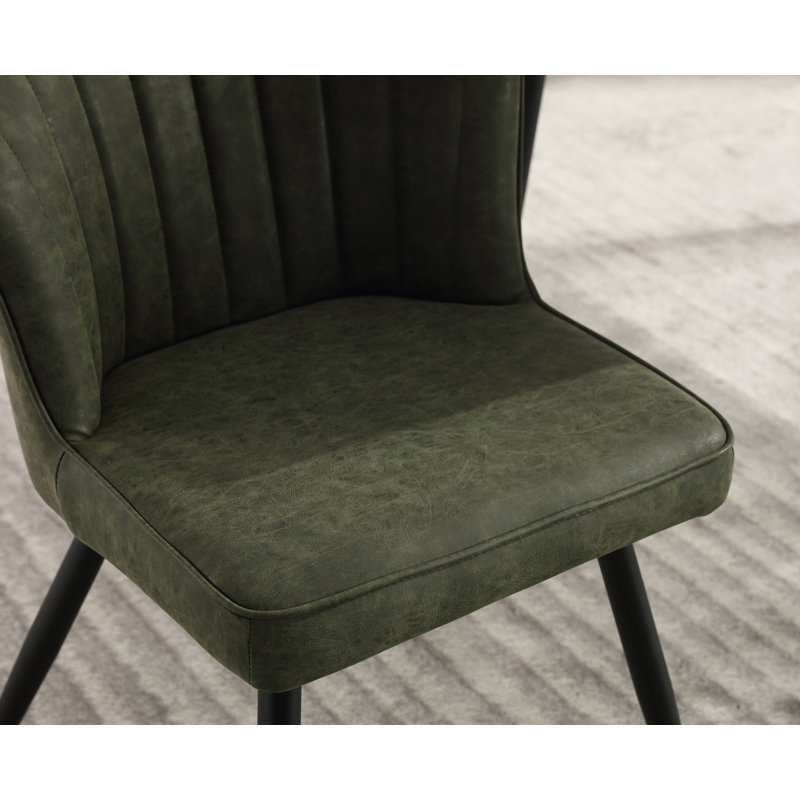 Green Faux Leather Upholstered Dining Chairs with Metal Legs, Set of 2