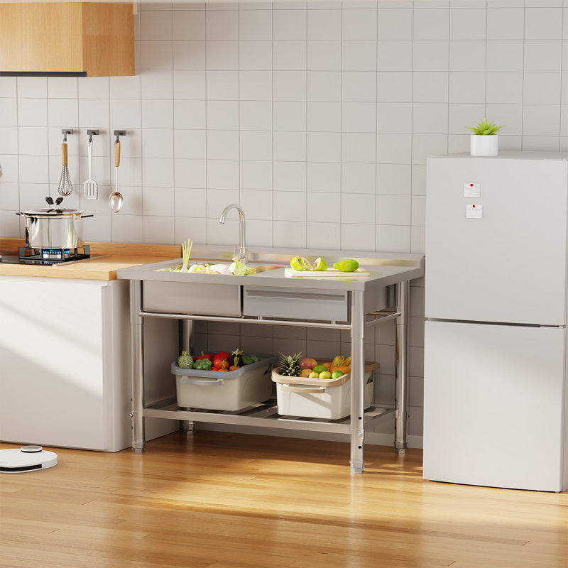 Évier de cuisine à cuve simple sur pied avec robinet