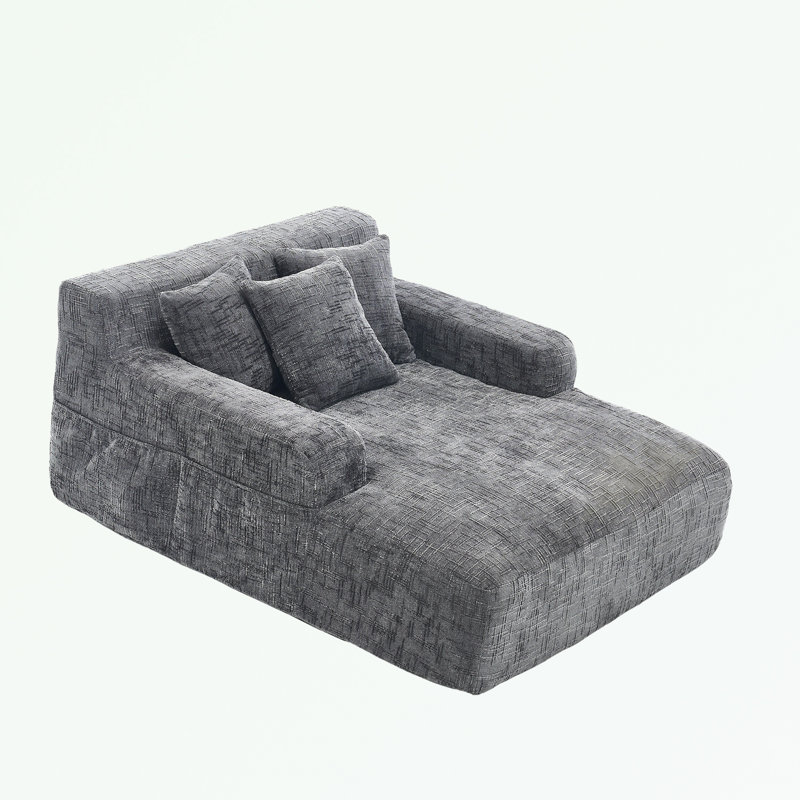Chaise longue en chenille avec trois coussins et accoudoirs, Gris