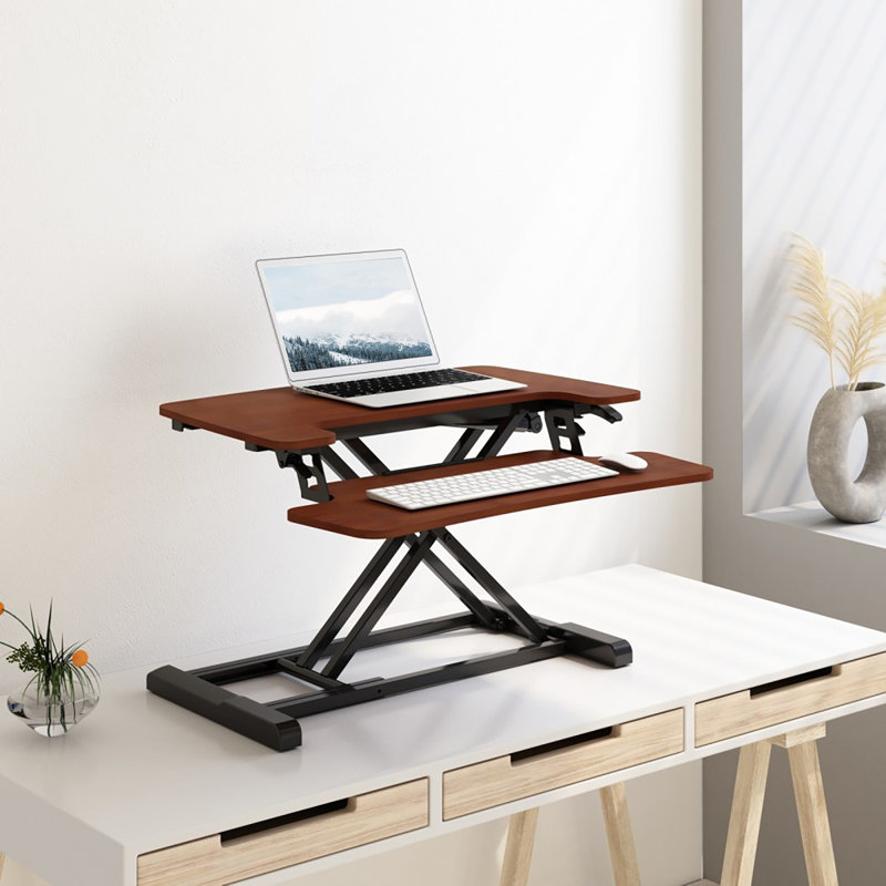 Desk Converter with Removable Keyboard Tray, 19.6" H x 28" W x 16" D, Walnut/Black