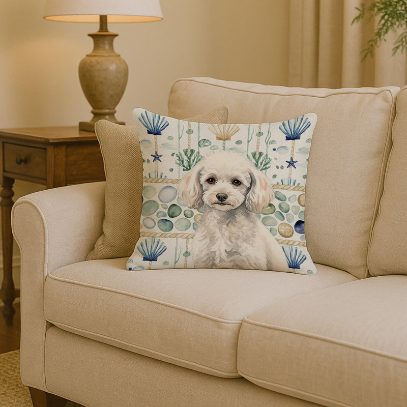 Coussin Miniature, Caniche blanc miniature, Carré 14 po