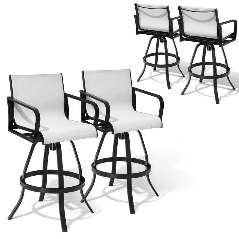 Tabouret de bar rotatif 30 po en aluminium avec tissu Sunbrella (ensemble de 4), Huître Augustine