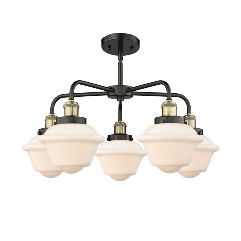 Grourke 5 - Light Glass Dimmable Chandelier, Matte White, Black Antique Brass