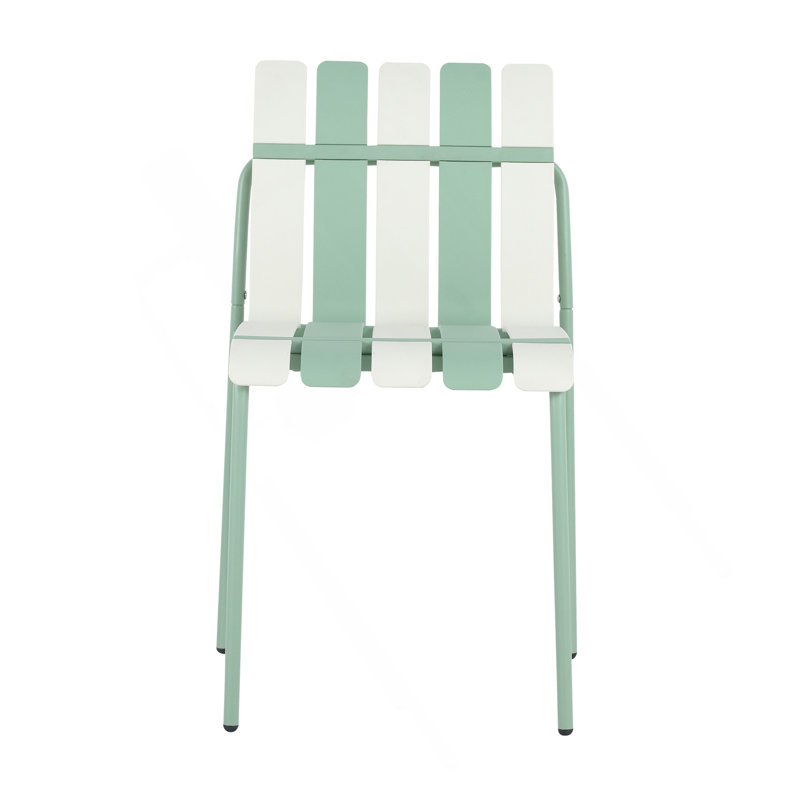 Holiday - 4-Pack Modern Striped Color Block Chairs - Waterproof PP Seat & Sturdy Metal Legs, Indoor/Outdoor Dining Set For Patio, Balcony, Café (White & Green)