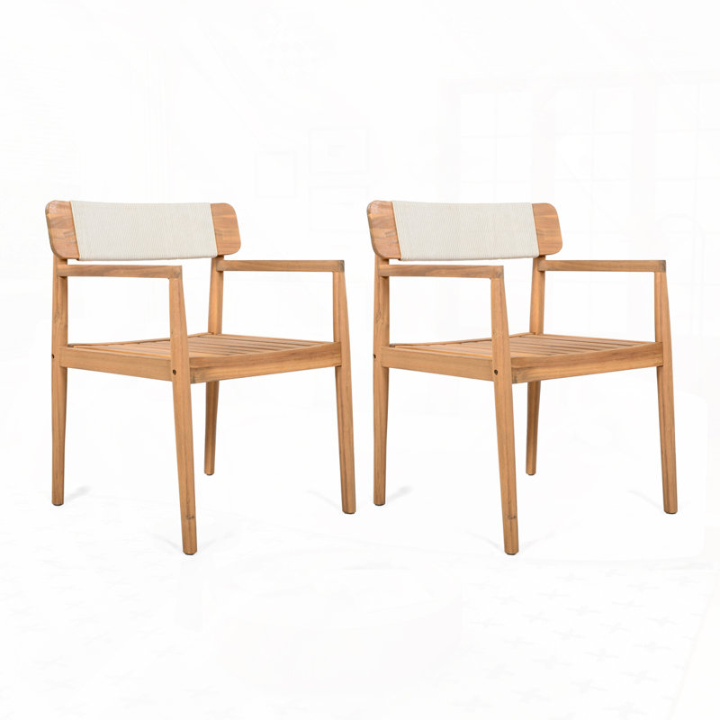 Outdoor Patio Acacia Wood Club Chair, Beige