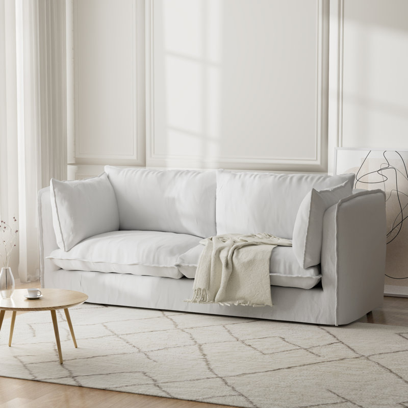 Caroletta 80'' Upholstered Down Slipcovered Sofa For Living Room, Couches with Solid Wood Frame, White 100% Cotton
