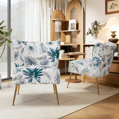 Floral Patterned Armless Wingback Accent Chair