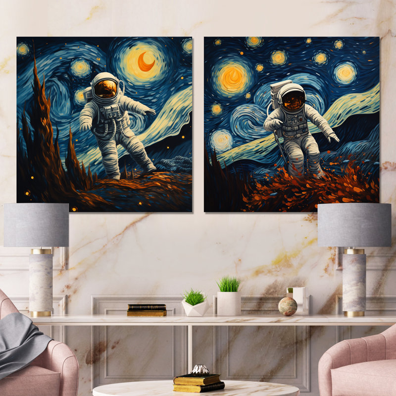 «Vangogh Astronauts Through Space I», ensemble d'art mural sur toile, Toile tendue, H 16 po x l 33 po x P 1 po