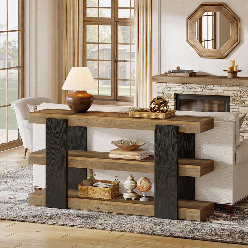 63-Inch Console Table, Farmhouse 3-Tier Entryway Table