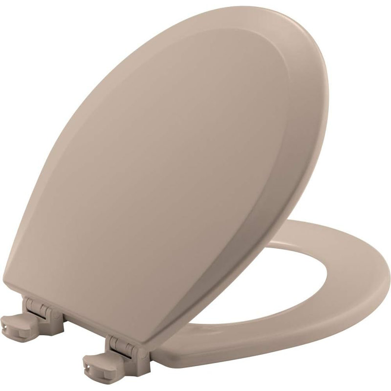 Bemis 1500EC Toilet Seat with Easy Clean & Change Hinges, Durable Wood, Almond,  Round