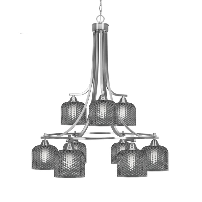 Lustre 9 lumières en verre nickelé brossé 6 po Mukkesh, Noir, Nickel brossé