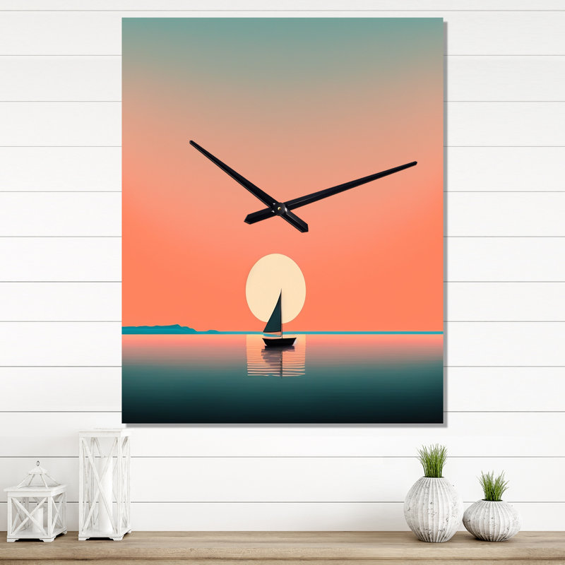 Minimaliste coucher de soleil pendant la pleine lune II - Horloge murale bateau côtier, Petit