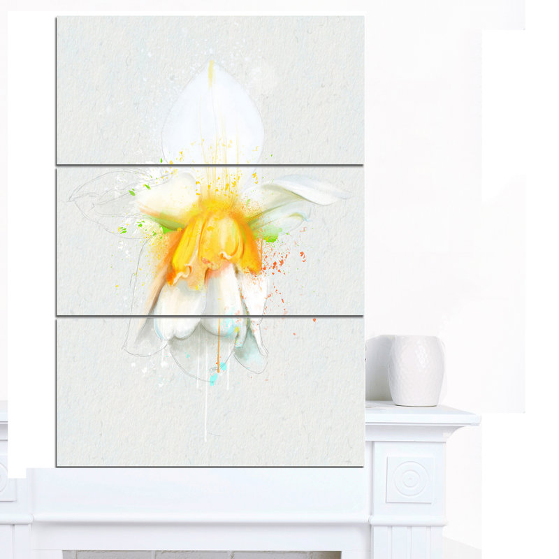White Narcissus Flower Watercolor Canvas Art Set