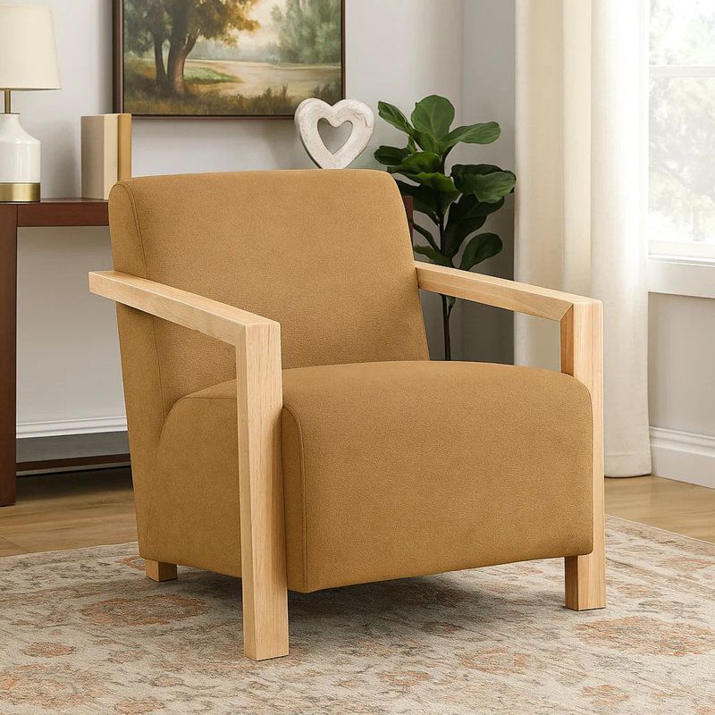 Chaise avec accoudoirs rembourrée Brynnly, Tissu brun