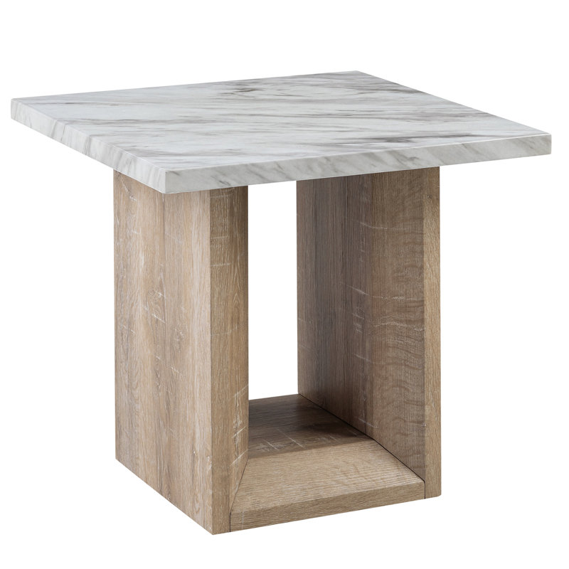 Table de bout noire + marbre avec base en bois brun