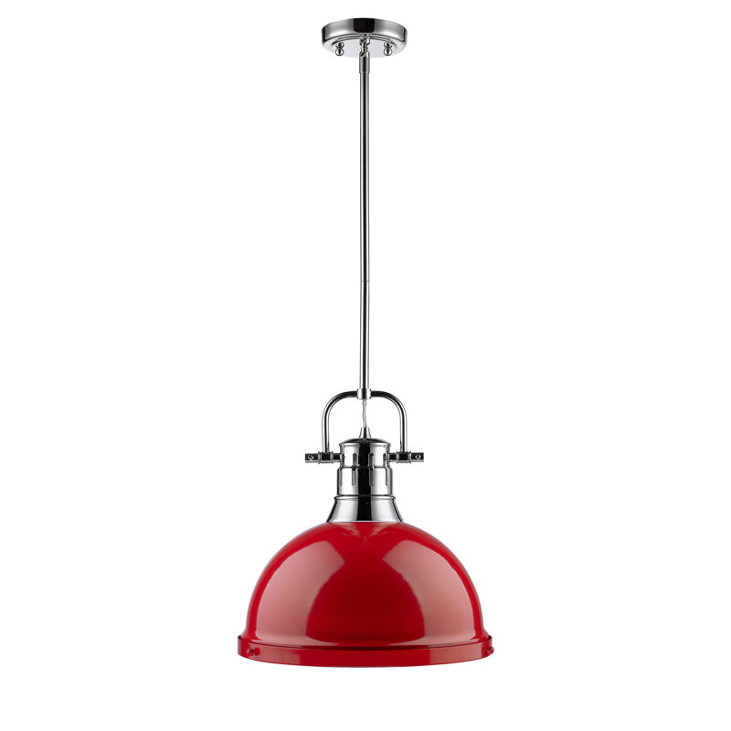Luminaire suspendu dôme en acier à intensité variable 1 lumière Calico, Rouge, Chrome chrome