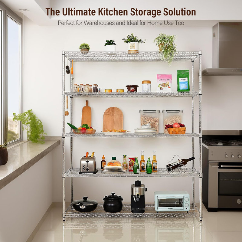 Nicos 59.45'' W Steel Shelving Unit with Wheels